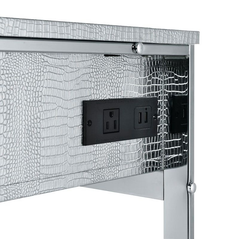 50" Myles Vanity Table Antique White, Chrome Finish - Acme Furniture: Built-in Outlet, USB, Storage