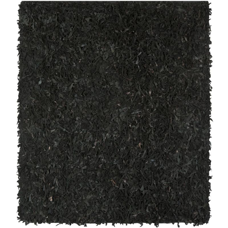 Leather Shag LSG511 Handwoven Area Rug - Black - 8'x8' - Safavieh