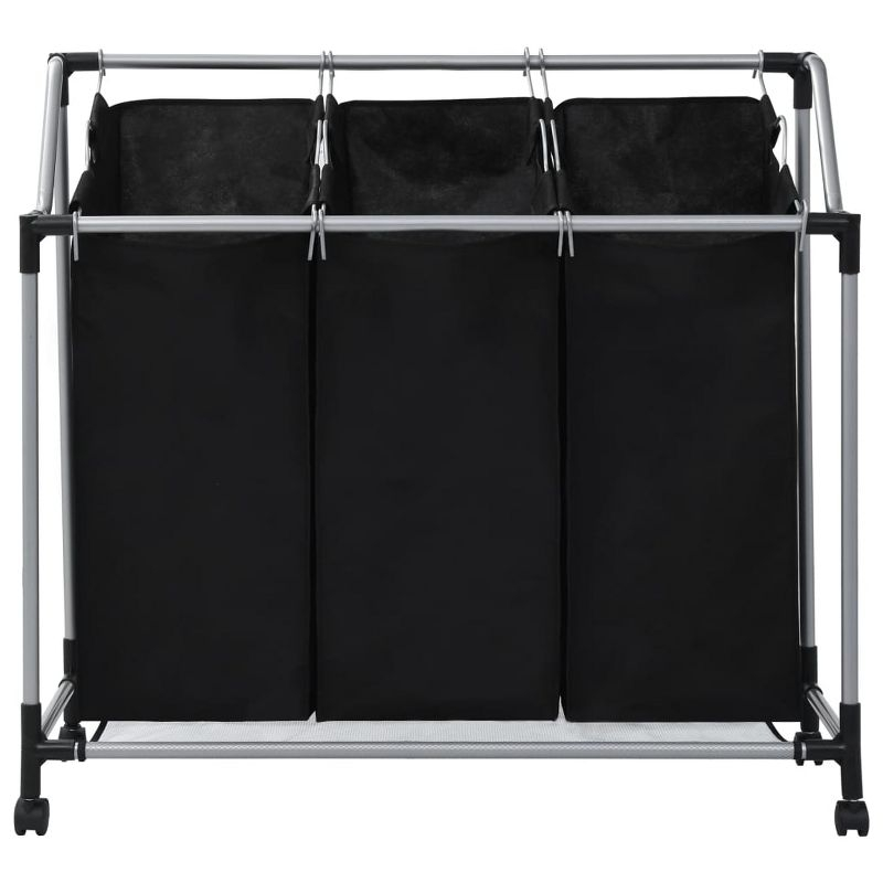 VidaXL Laundry Sorter with 3 Bags Black Steel