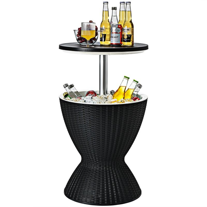 Costway 8 Gallon 3 in 1 Patio Rattan Cooler Bar Table Adjust Ice Bucket Black