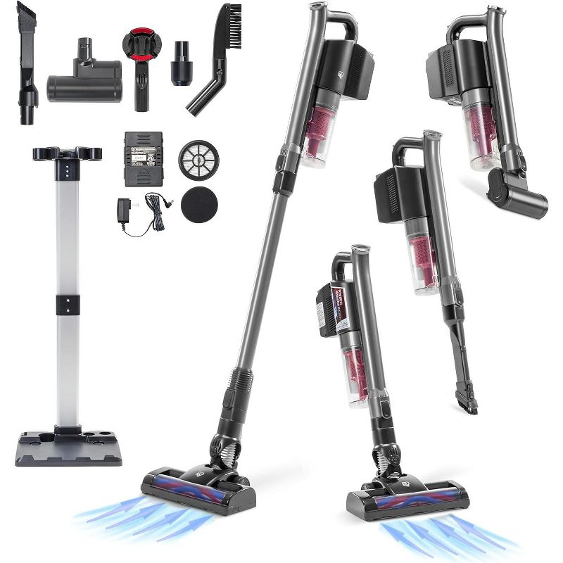IRIS USA Power Brush Cordless Cyclone Stick Vacuum for Low-profile, Stand and 4-in-1 Attachments, 9000Pa Suction LED Indicator