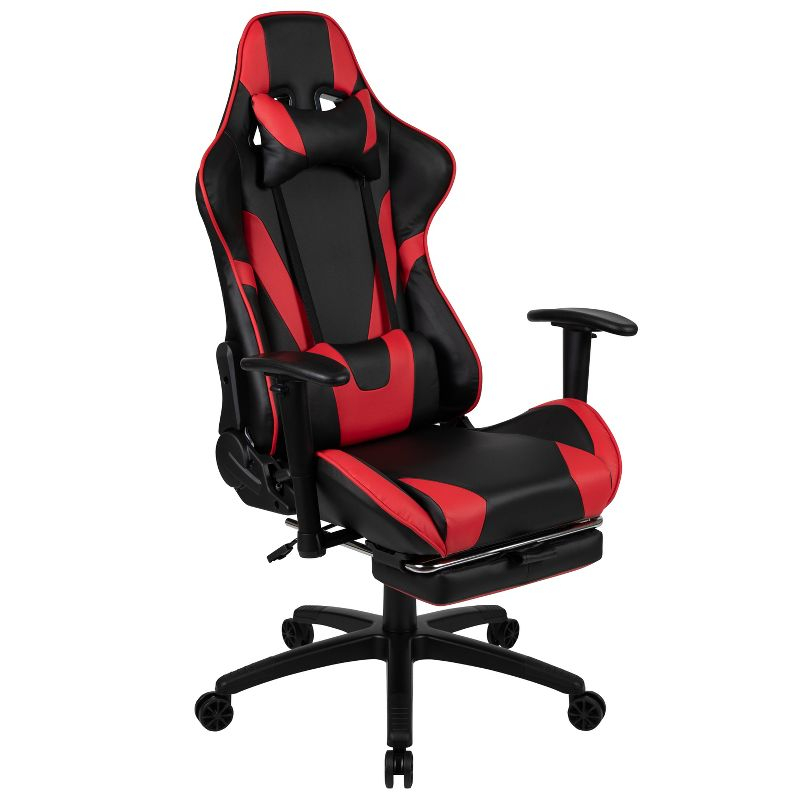 Flash Furniture Gaming Desk and Red Footrest Reclining Gaming Chair Set - Cup Holder/Headphone Hook/Removable Mouse Pad Top/Wire Management