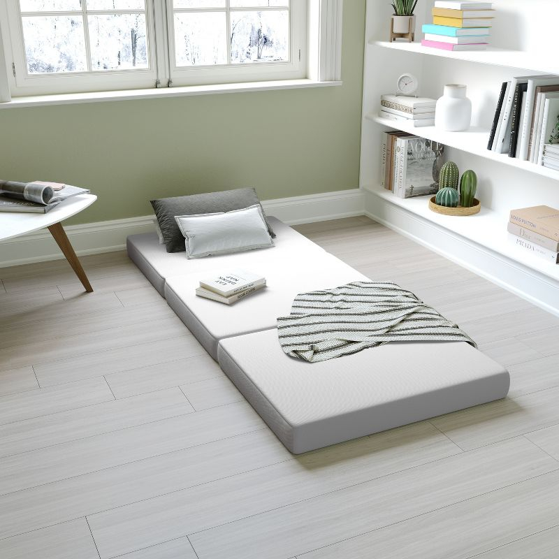 Flash Furniture Cloud Portable Tri-Fold 4" Cooling Memory Foam Cot Mattress in a Box with Removable Washable Cover