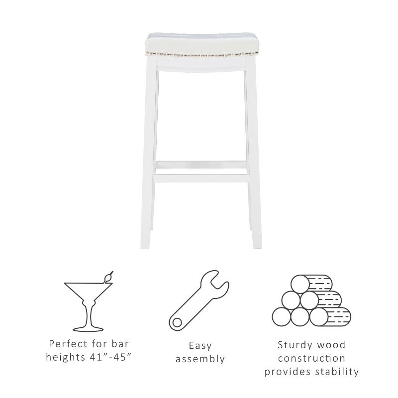 Linon Claridge Backless Faux Leather Nailhead Saddle Barstool Black/White: Upholstered, Rubberwood Legs, Footrest