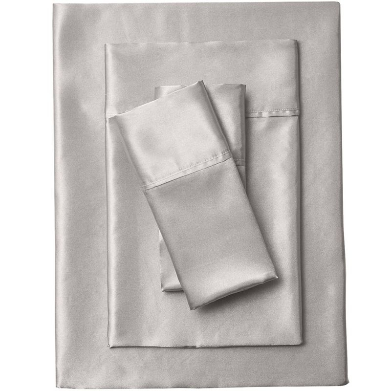 BrylaneHome Satin Bedtite; Sheet Set - Full, Silver