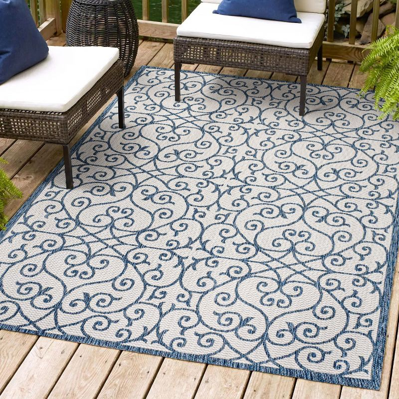 4' x 6' Madrid Vintage Filigree Textured Weave Indoor/Outdoor Area Rug, Blue/Cream - JONATHAN Y