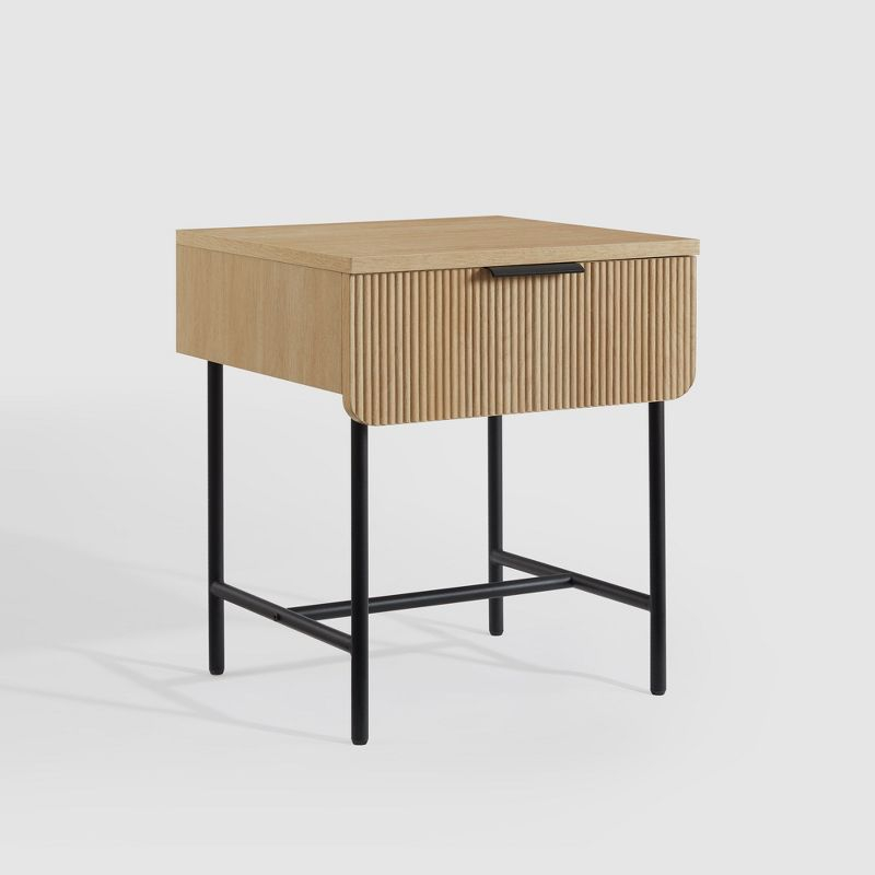 Saracina Home Modern Fluted 1 Drawer Side Table Coastal Oak/Black