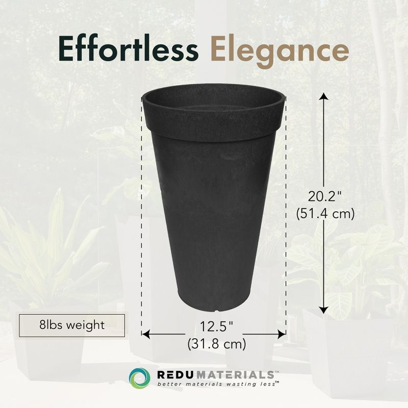 Tierra Verde 2 Pack Aria Indoor/Outdoor Self Watering Tall Round Planter, Weatherproof for Patio, Garden, and Porch Use, 12.5"W x 20"H, Black