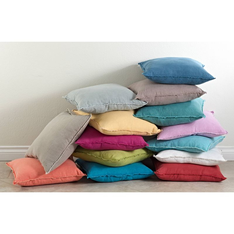 20"x20" Oversize Fringed Design Linen Square Throw Pillow Coral - Saro Lifestyle