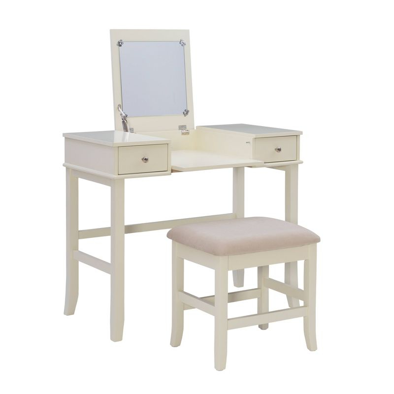 Jackson Traditional Wood Flip-up Mirror Vanity with Stool, Nickel Hardware - Linon