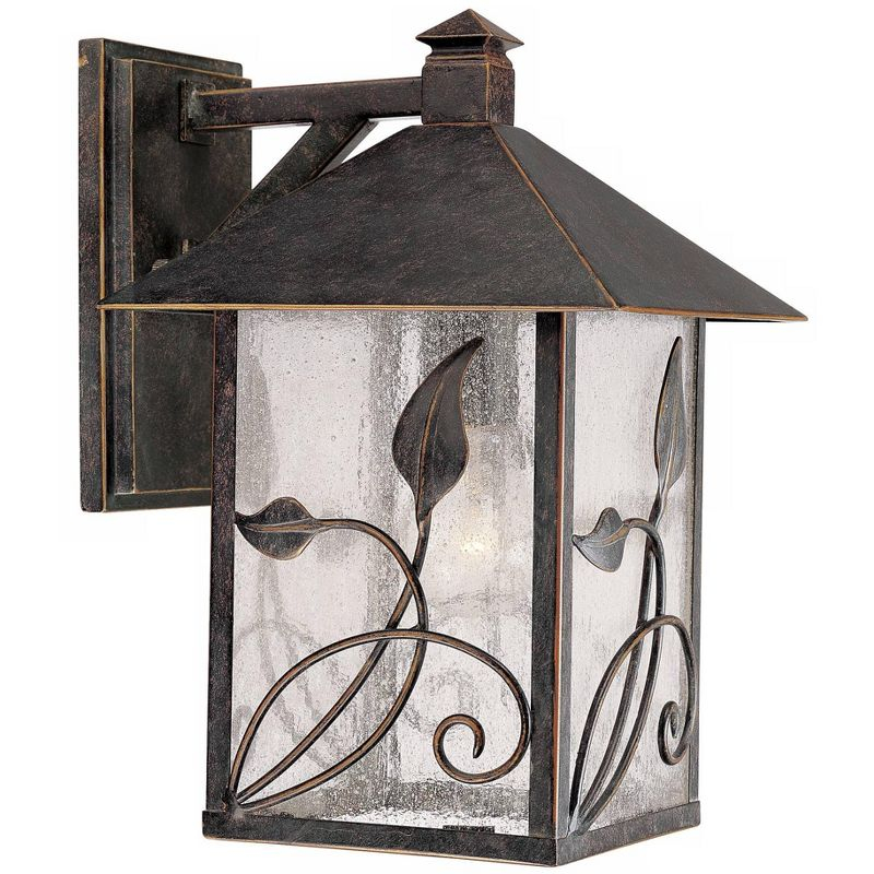 Franklin Iron Works French Garden Rustic Farmhouse Outdoor Wall Light Fixture Bronze Leaf Vine 12 1/2" Clear Seedy Glass for Post Exterior Barn Deck