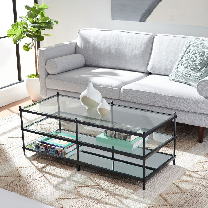 Cathal Glass And Mirror Coffee Table - Black/Glass - Safavieh