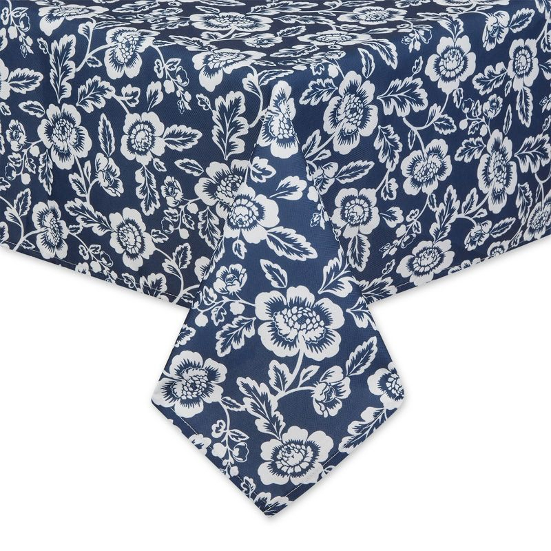Design Imports  Nautical Blue Floral Print Outdoor Tablecloth With Zipper 60X120
