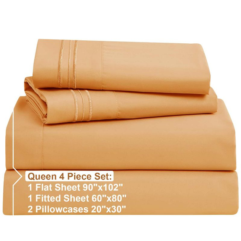 Nestl 4 Piece Queen Bed Sheet Set, Deep Pocket Extra Soft Microfiber Queen Sheets - Apricot Light Orange