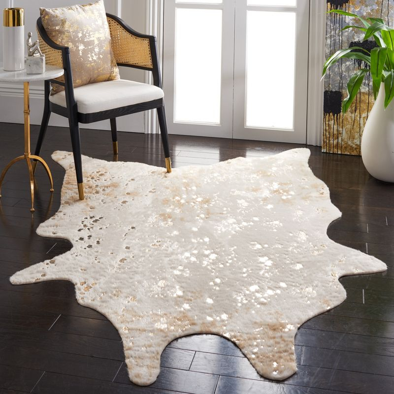 Faux Cowhide FCH207 Power Loomed Indoor Area Rug - Beige/Gold - 6'x8' - Safavieh