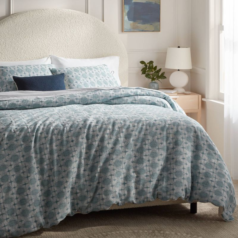 Full/Queen Yarn Dye Ikat Duvet Cover and Sham Set Ivory/Teal Blue/Light Teal Blue - Threshold™: Cotton Slub, Zipper Closure, OEKO-TEX Certified