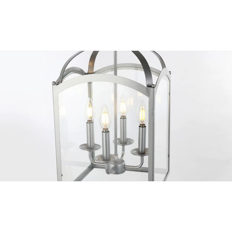11" LED 4-light Ruth Classic Lantern Metal/Glass Pendant Silver - JONATHAN Y: ETL Listed, Adjustable Height
