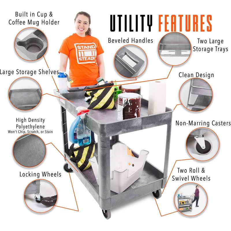 Stand Steady Tubstr 2 Shelf Utility Cart - Extra Large Size - Gray