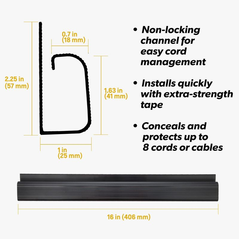 Fleming Supply J Channel Desk Cable Organizer/Cord Concealer Kit - Black, 10 Non-Locking Channels