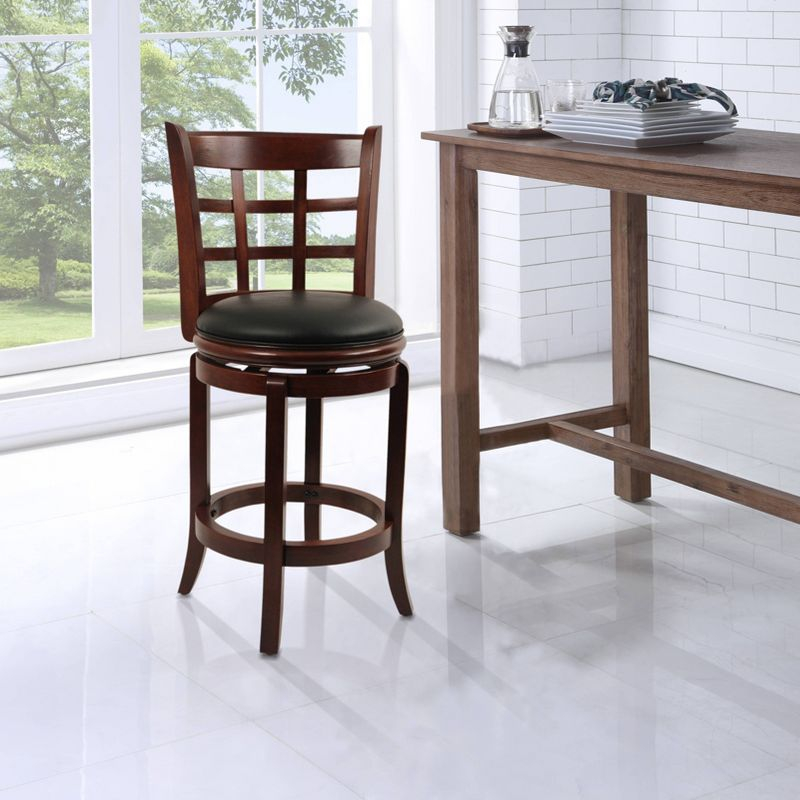 24" Kyoto Wood Composite Counter Height Barstool Cherry - Boraam: Swivel, Upholstered, Lacquered Finish