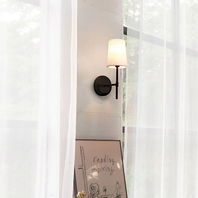 1-Light Clarissa Wall Sconce Matte Black with Fabric Shade White - Globe Electric: ETL Listed, Linen Shade, Metal Body