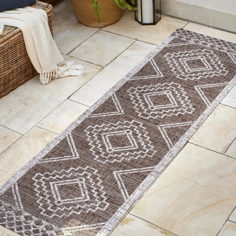 2'x10' Marokko Diamond Medallion Indoor/Outdoor Runner Rug, Brown/Beige - JONATHAN Y