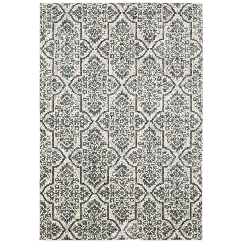 9'10"x12'10" Farrah Floral Trellis Area Rug Ivory/Blue - Captiv8e Designs: Bohemian, Low Pile, Fade & Stain-Resistant