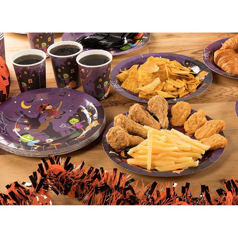 Blue Panda 144 Piece Spooky Halloween Disposable Party Supplies Serves 24 - Plates, Napkins, Cups & Cutlery
