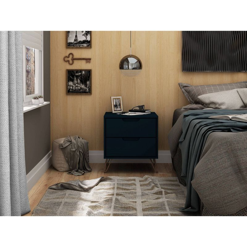 2.0 Rockefeller Nightstand Blue - Manhattan Comfort: Modern MDF Bedside Storage with Metal Glides