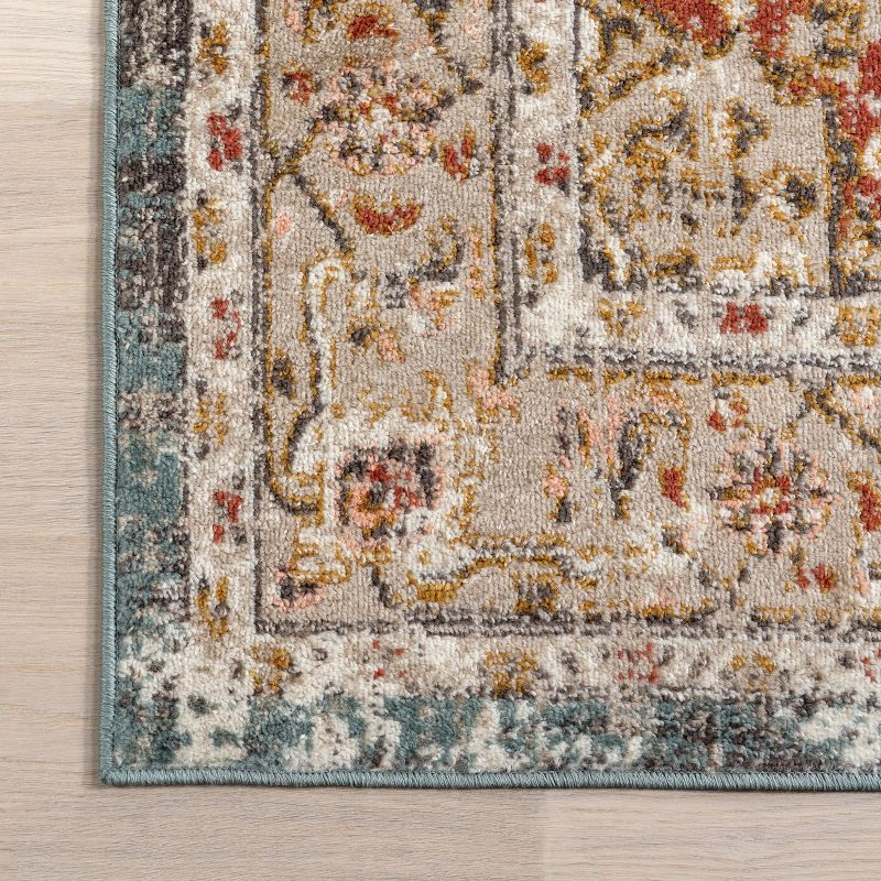 Nuloom 5 Round Justine Vintage Medallion Indoor Area Rug, Beige, Faded Persian Design, Stain Resistant, BedroomLiving Room, Kitchen,