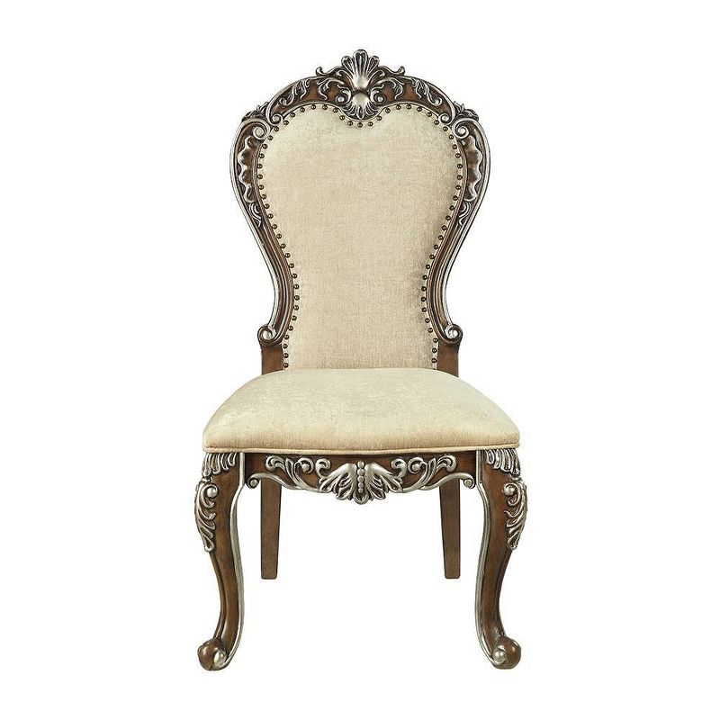 25" Latisha Dining Chair Antique Brown - Acme Furniture: Silver Detailing, Gray Chenille, Nailhead Trim