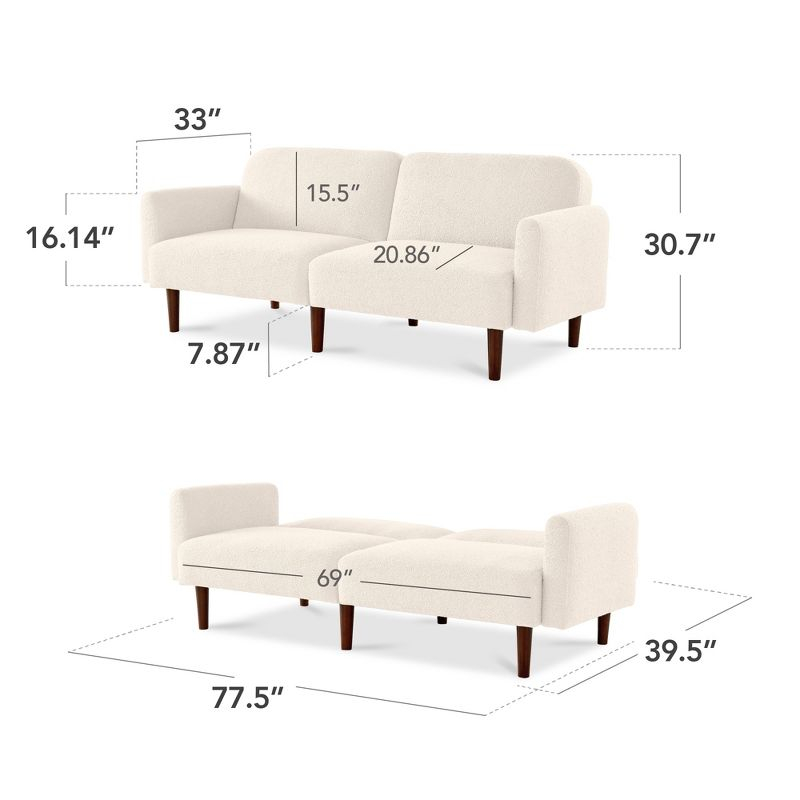 Best Choice Products Curved Convertible Futon, Boucle Fabric Split-Back Sleeper Bed - Ivory