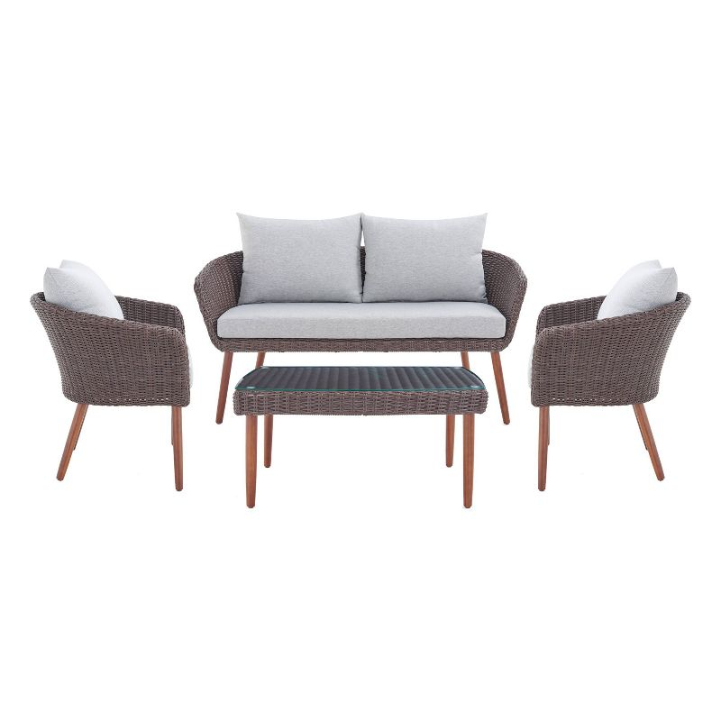 4pc All-Weather Wicker Athens Outdoor Conversation Set with 35" Coffee Table - Brown - Alaterre Furniture: Weather-Resistant Patio Ensemble