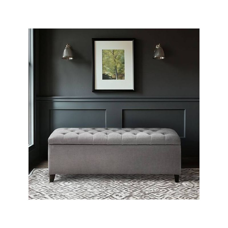 Selah Tufted Top Storage Bench - Gray: Upholstered Ottoman with Wood Legs, Polyester, Spot Clean