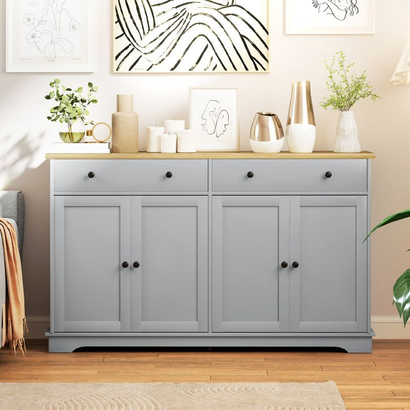 HOMCOM Sideboard Buffet Cabinet with Storage, Modern Kitchen Cabinet with 2 Doors, 2 Drawers and 2 Adjustable Shelves, Coffee Bar Cabinet, Gray