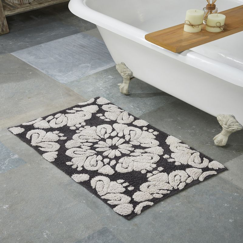 Better Trends Medallion 100% Cotton Tufted Non- Slip Backing 3 PC (17"x24"|21"x34"|24"x40") Bath Rug Set - Charcoal