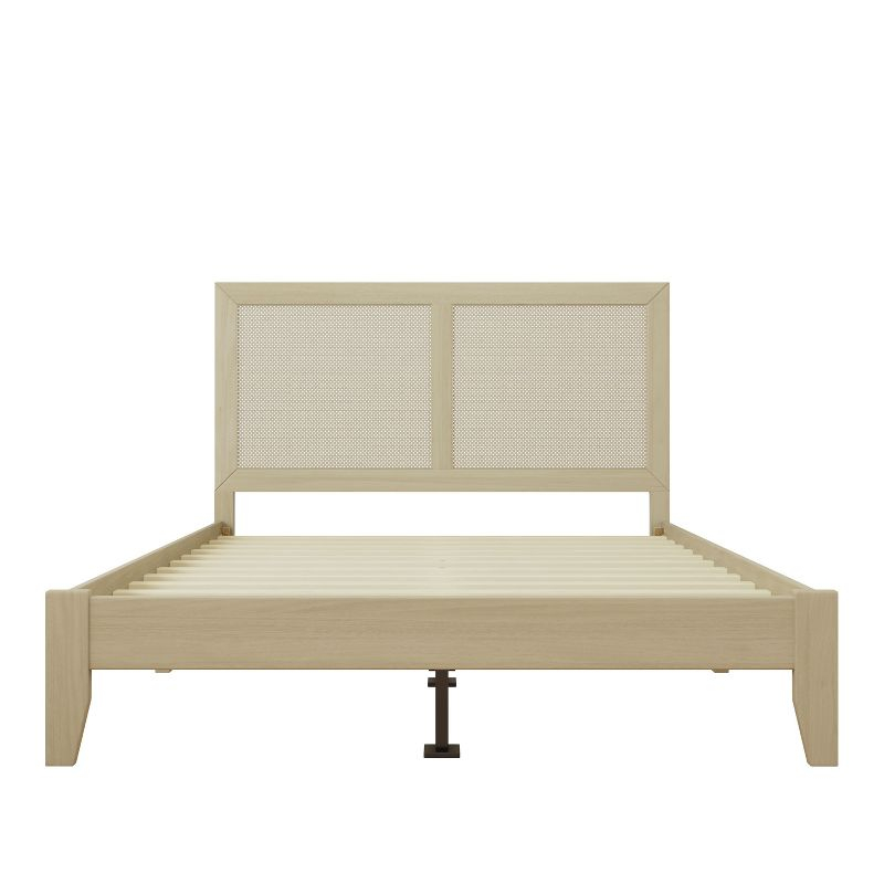 Christopher Knight Home Eudoca Rubber Wood Platform Bed with Rattan Woven Headboard, Natural, Queen