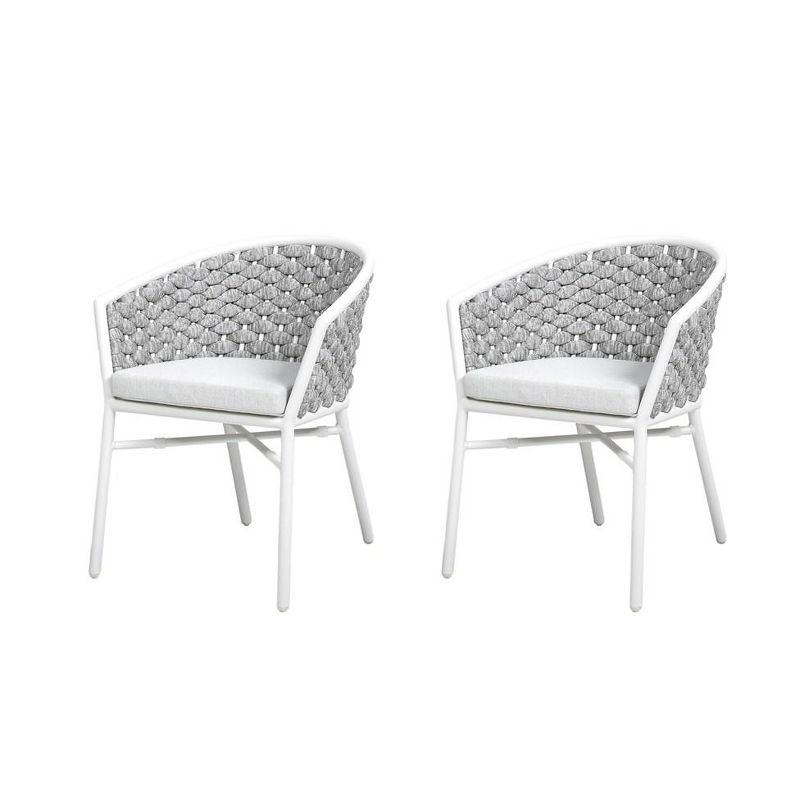 Rowan 24" Rope Barrel Back Patio Dining Chairs, Set of 2, Optic White Acrylic