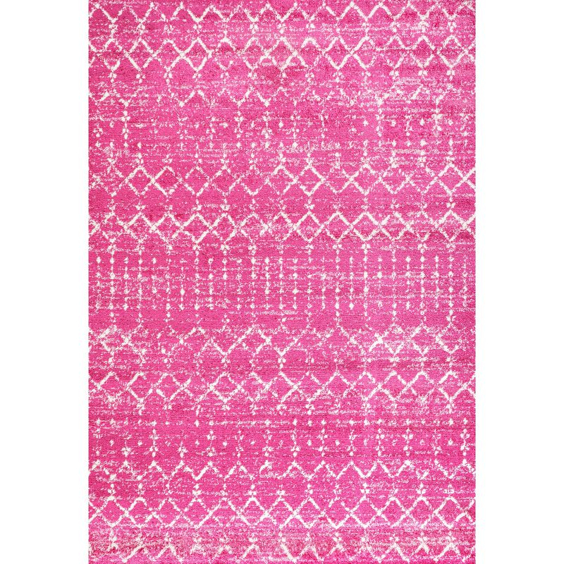 8' x 10' Moroccan HYPE Boho Vintage Diamond Area Rug, Fuchsia/Ivory - JONATHAN Y