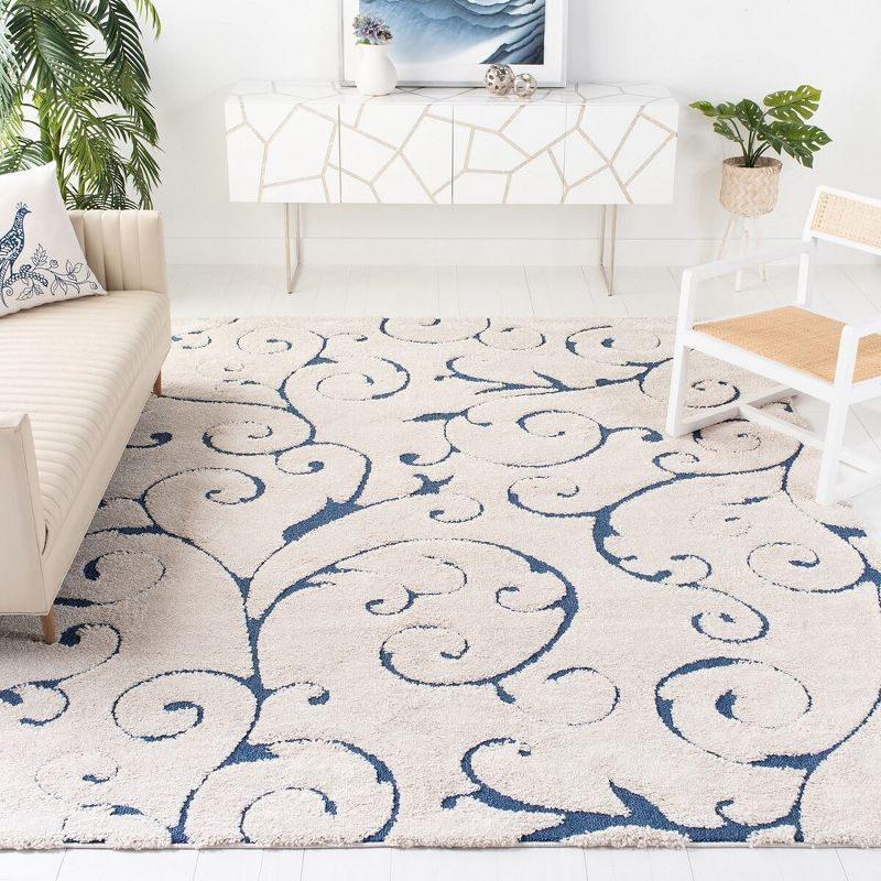 Florida Shag SG455 Power Loomed Indoor Area Rug - Cream/Blue - 9'6"x13' - Safavieh.