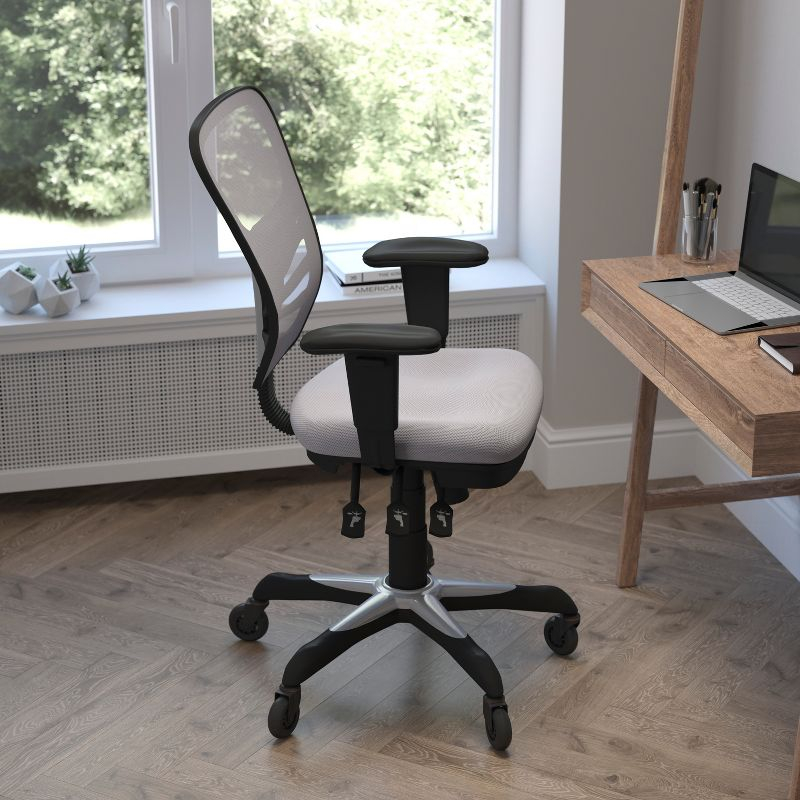 Flash Furniture Nicholas Mid-Back Gray Mesh Multifunction Executive Swivel Ergonomic Office Chair with Adjustable Arms and Transparent Roller Wheels