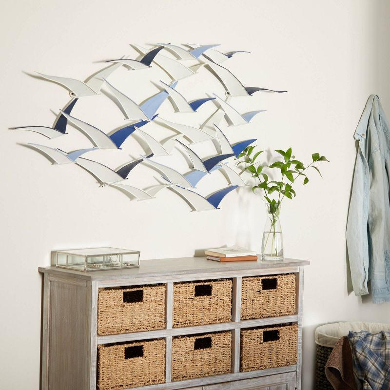 Metal Bird Flying Flock Wall Decor Blue - Olivia & May: Iron Nautical Art, Vertical Orientation, Spot Clean