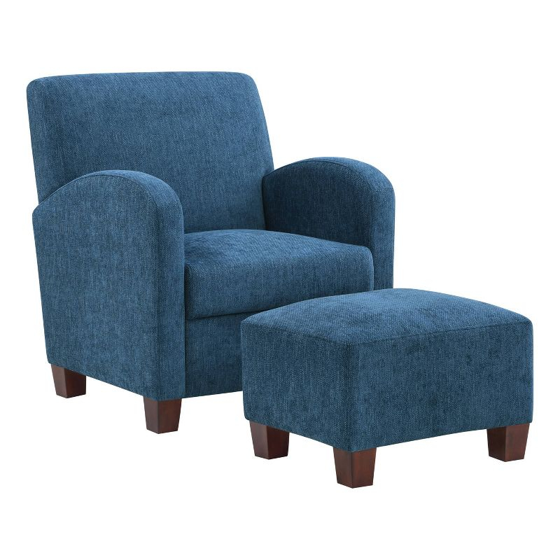 Aiden Chair and Ottoman Herringbone Navy - OSP Home Furnishings: Upholstered Polyester Set, Traditional Style