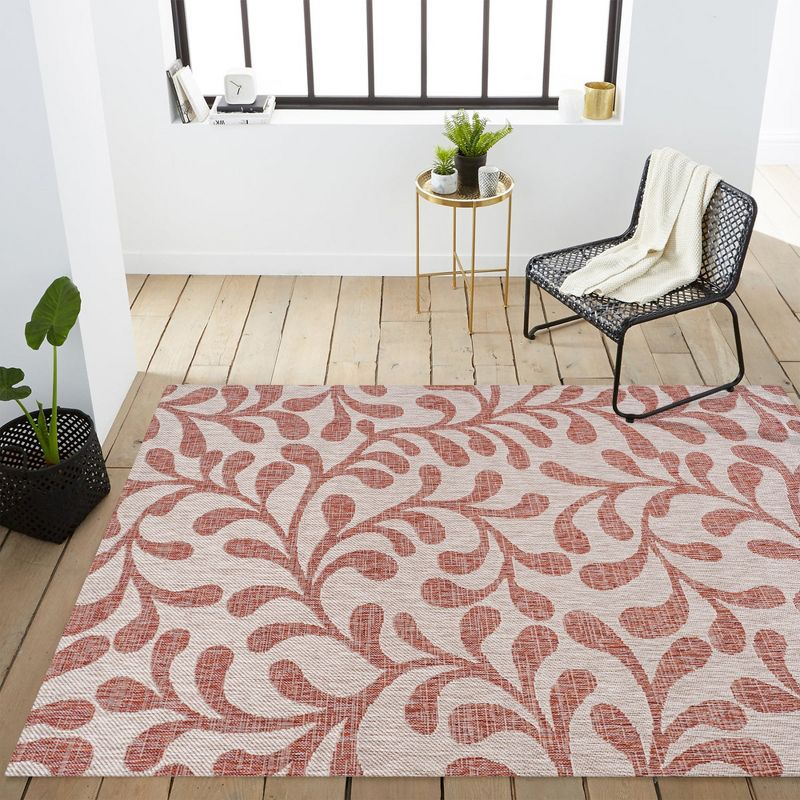 8'x10' Vine All Over Indoor/Outdoor Area Rug, Red/Beige - JONATHAN Y