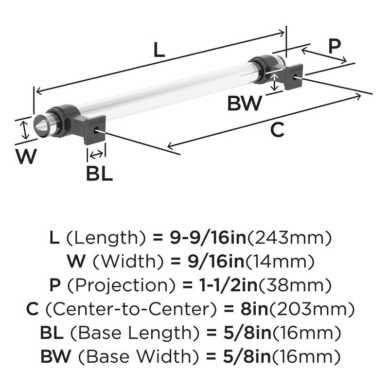 Amerock Glacio 8 inch (203mm) Center-to-Center Clear/Black Bronze Cabinet Pull