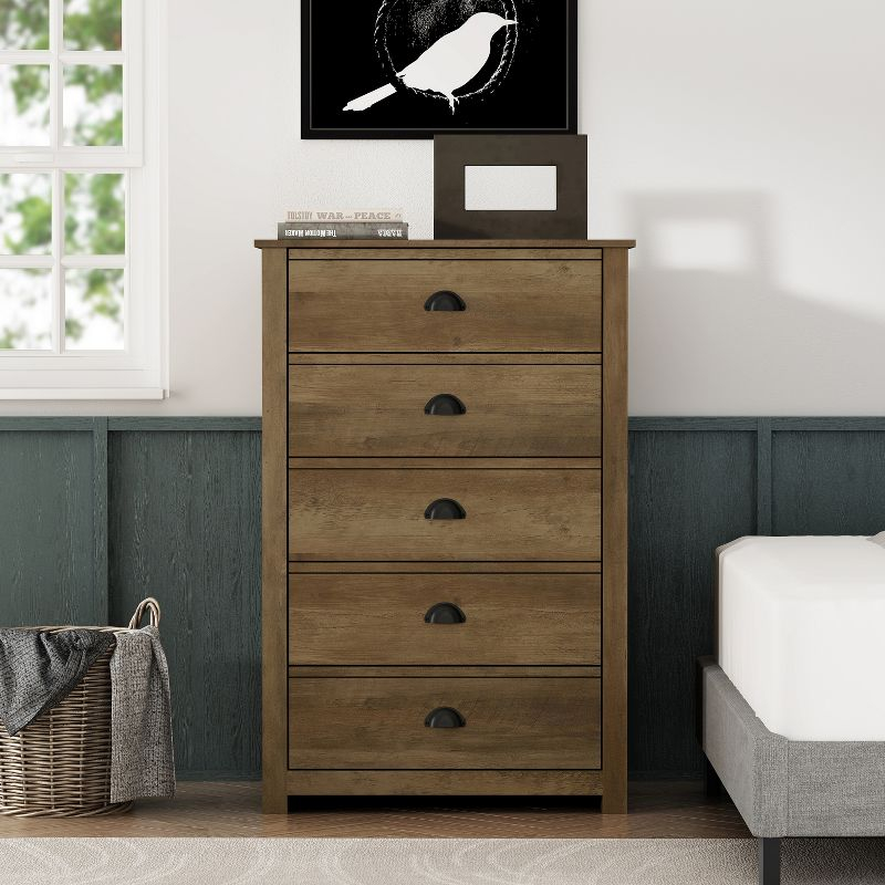 Galano Geordano 5-Drawer Knotty Oak Chest of Drawers (46.2 in. × 17.1 in. × 30.4 in.)