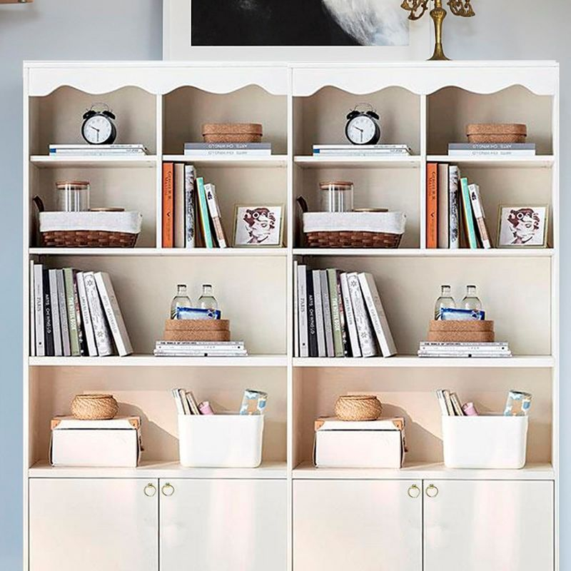 5-Tier White Bookcase, 63 Inch Tall Bookshelf with Open Storage Shelves & Doors, Modern Wooden Floor Standing Display Storage Shelves