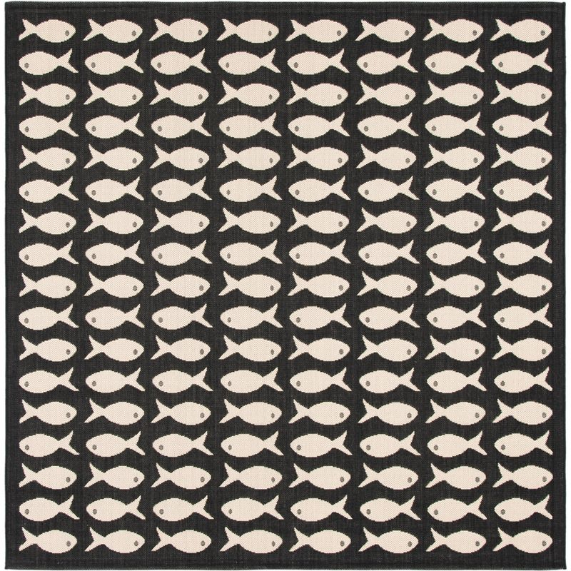 Courtyard CY6013 Power Loomed Indoor and Outdoor Area Rug - Black/Beige - 7'10"x7'10" - Safavieh