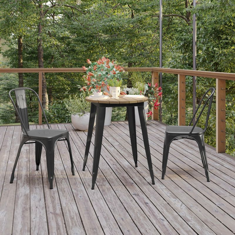 Flash Furniture Declan Commercial Grade Indoor/Outdoor Dining Table, 23.75" Round All Weather Brown Poly Resin Top with Black Steel Base