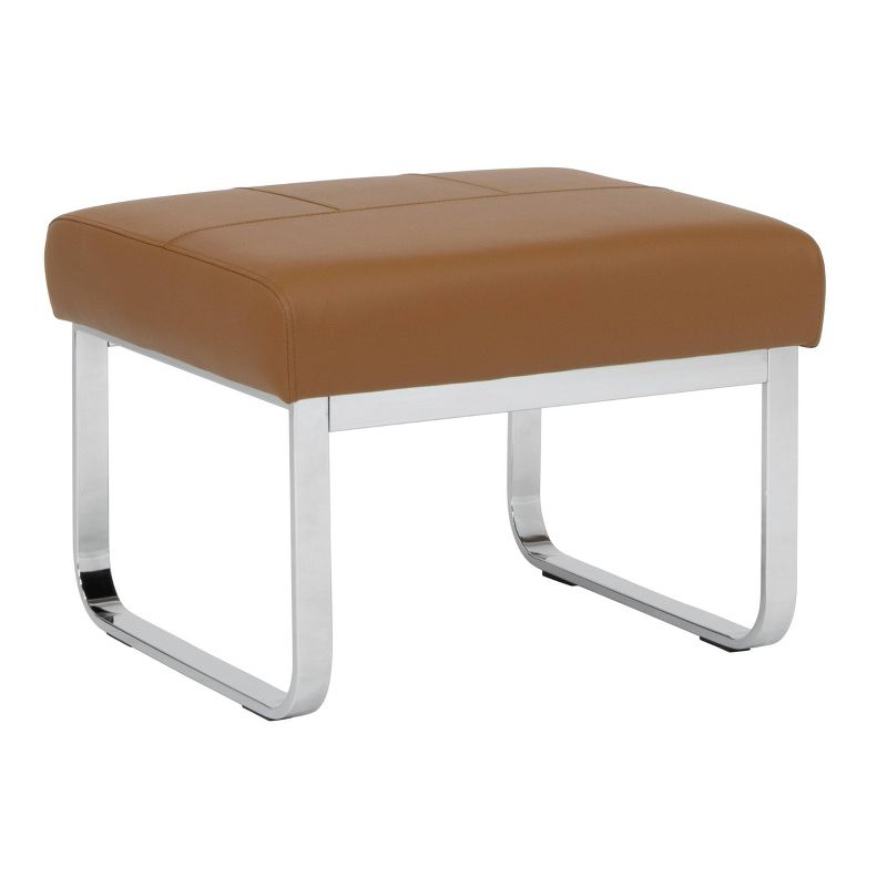 Rectangular Allure Modern Blended Leather Ottoman Caramel Brown/Chrome - Studio Designs Home